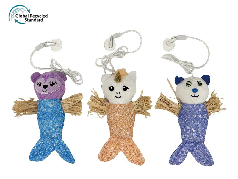 Eco-Friendly Recycled Fabric Mermaid Critter Hanging Cat Toy with Catnip