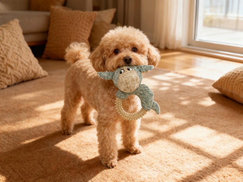 Green Knit Donkey Dog Toy with Spiky Chew Ring - Interactive Teething Pet Toy