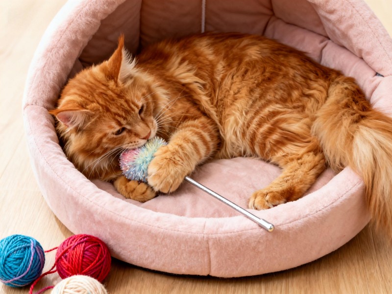 Iridescent Sparkle Pom Pom Cat Wand Toy - Interactive Teaser for Cats