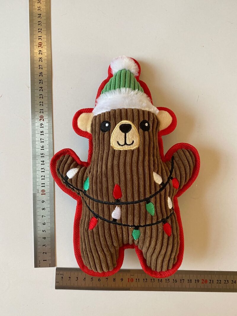 Christmas Bear Plush Dog Toy with Printed Holiday String Lights