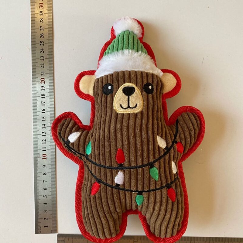 01 (1) Christmas Bear Plush Dog Toy with Printed Holiday String Lights