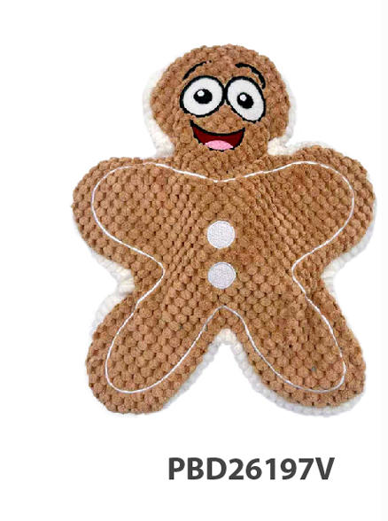 01 (3) Classic Gingerbread Man Plush Dog Toy Soft Corduroy Chew Toy