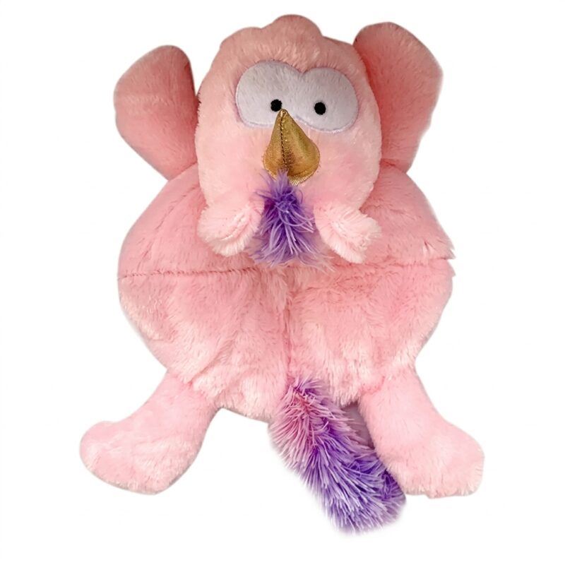 01 (6) Plush Pink Unicorn Dog Toy with Ring Body & Feather Tail