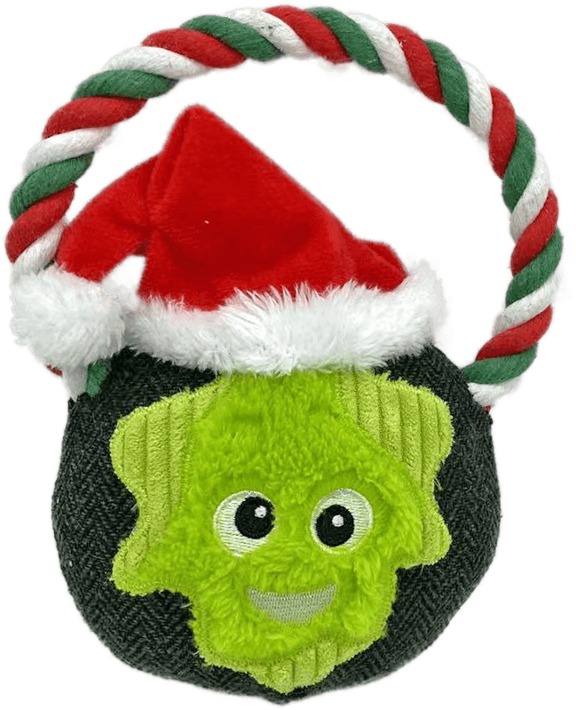07 Christmas Green Elf Plush Dog Toy with Candy Cane Rope Handle