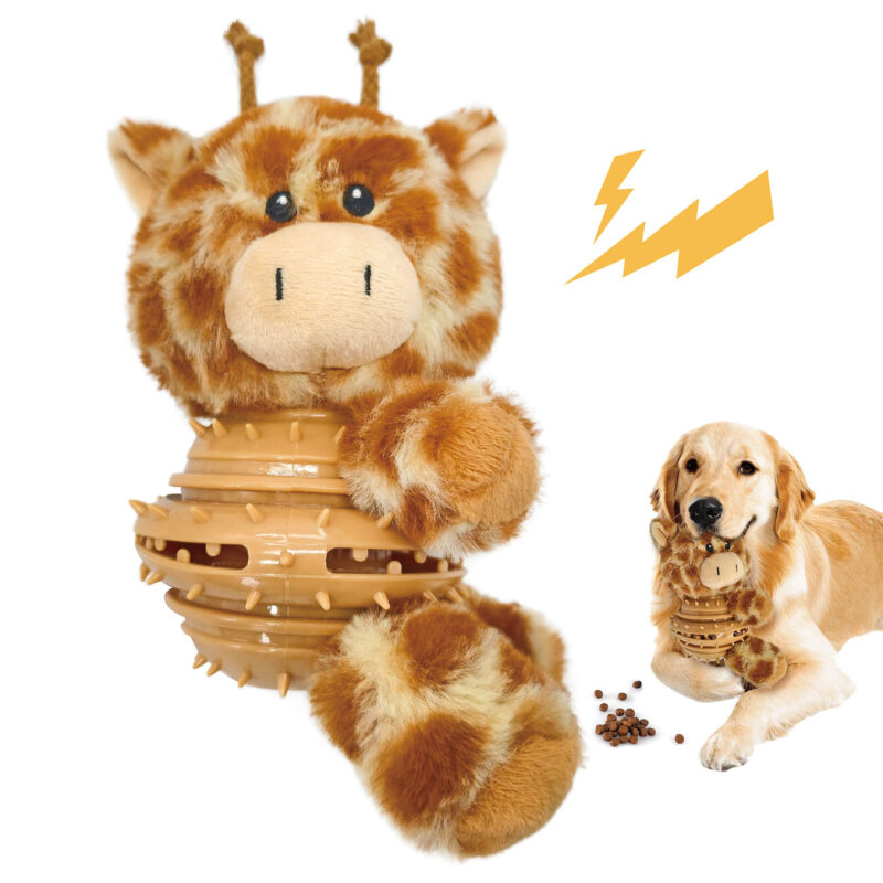 1 4-in-1 Plush Giraffe Squeaky Treat Dispenser Dog Chew Toy OEM