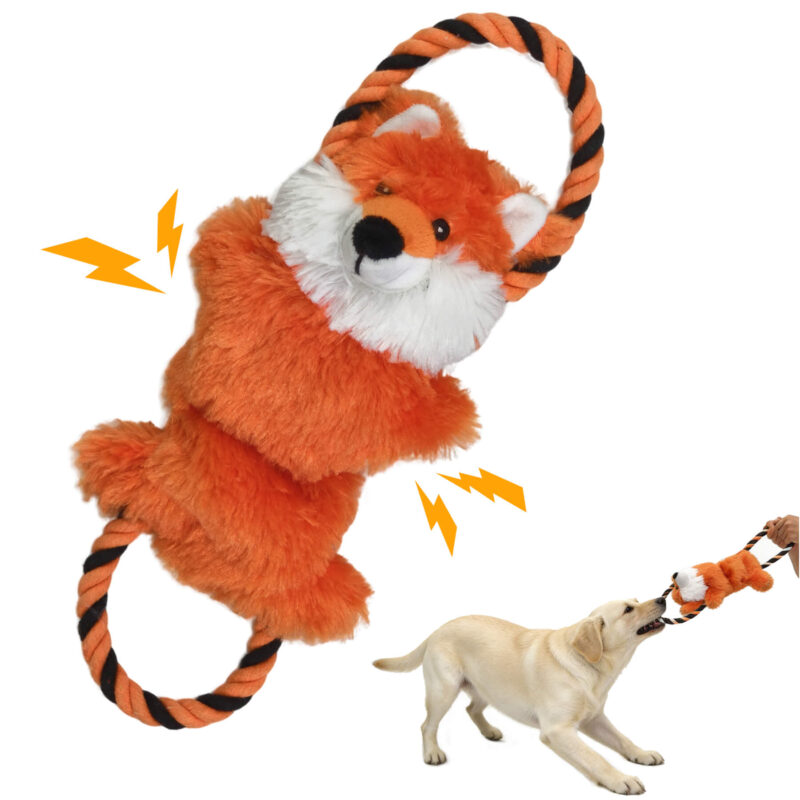 1-2 4-in-1 Fox Plush Squeaky Dog Rope Toy OEM
