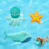 1-3 3-Pack Floating Squeaky Dog Water Toys Set – Durable 3D Mesh Ocean Animal Plush Toys (Whale, Octopus, Starfish) for Pool & Lake Fetch