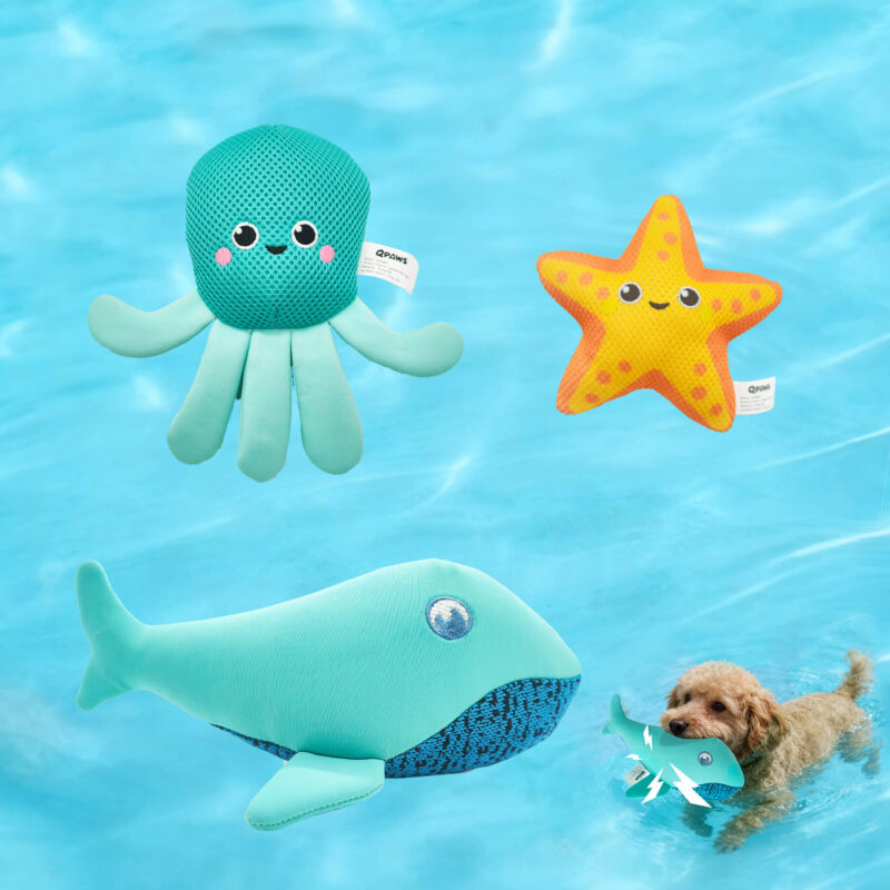 1-3 3-Pack Floating Squeaky Dog Water Toys Set – Durable 3D Mesh Ocean Animal Plush Toys (Whale, Octopus, Starfish) for Pool & Lake Fetch