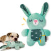 Soft Squeaky Bunny Dog Toy – Sage Green Crown Print Sleeping Plush Companion Toy for Small & Medium Dogs