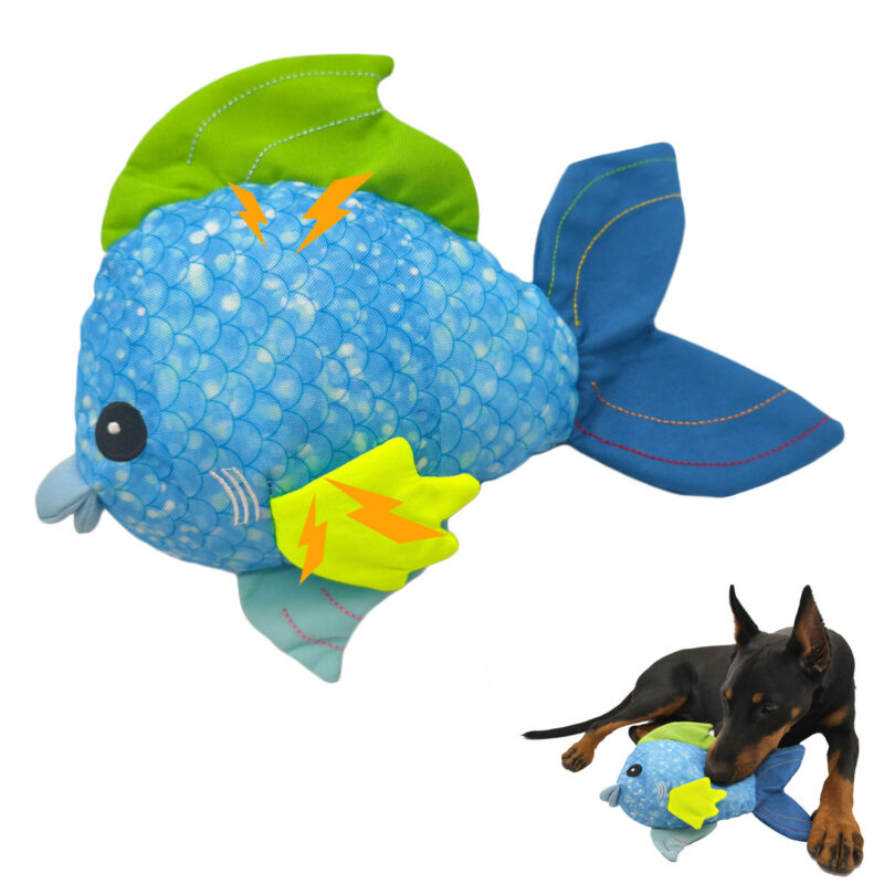 Interactive Recycled Canvas Ocean Fish Squeaky Dog Toy – Bright & Durable Stuffed Toy for Teeth Cleaning & Play