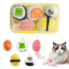 1.1 5-Pack Plush Sushi Cat Toys Set with Catnip & Bell – Interactive Plush Kitten Teething Toys with Lanyard & Feather for I