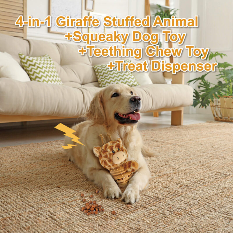 2 4-in-1 Plush Giraffe Squeaky Treat Dispenser Dog Chew Toy OEM