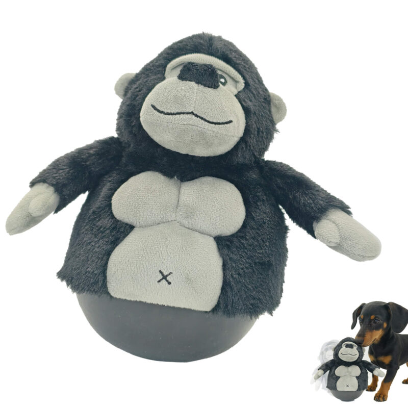 3-in-1 Interactive Wobble Gorilla Dog Toy – Squeaky Plush Dog Toy with Weighted Self-Balancing Base for Boredom Relief
