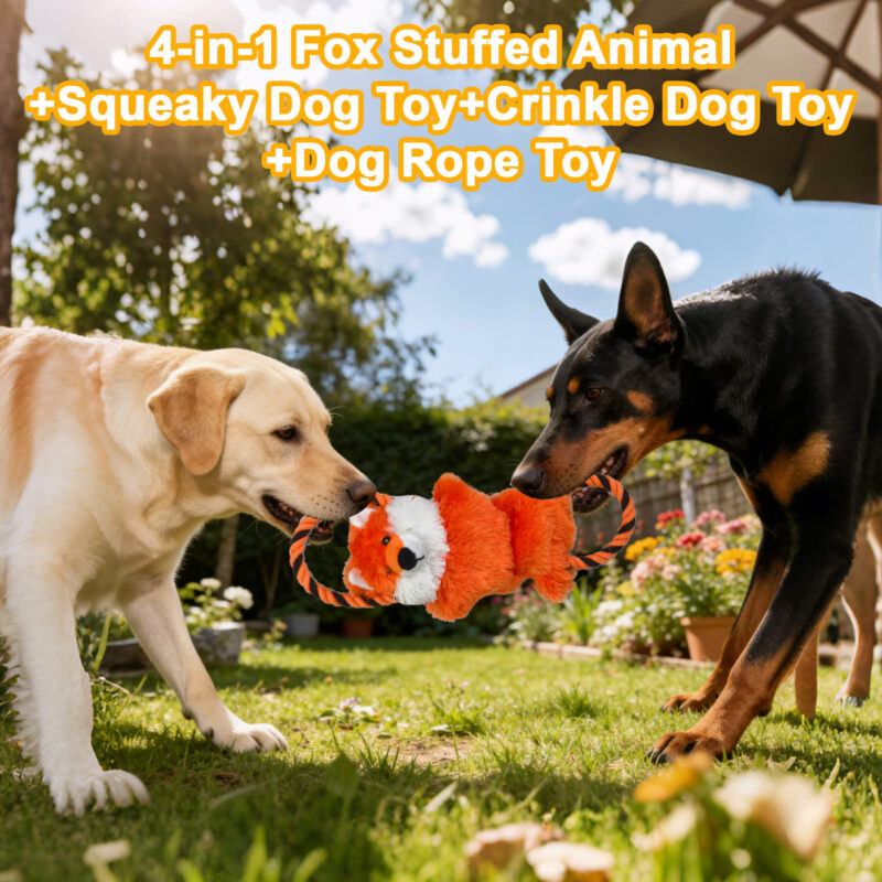 2-2 4-in-1 Fox Plush Squeaky Dog Rope Toy OEM