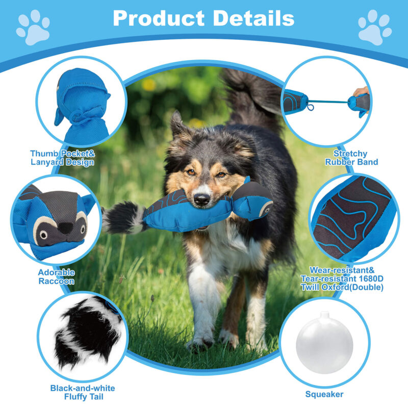 2-3 Launching Flying Raccoon Dog Toy OEM - Slingshot Squeaky Fetch Toy with Plush Tail