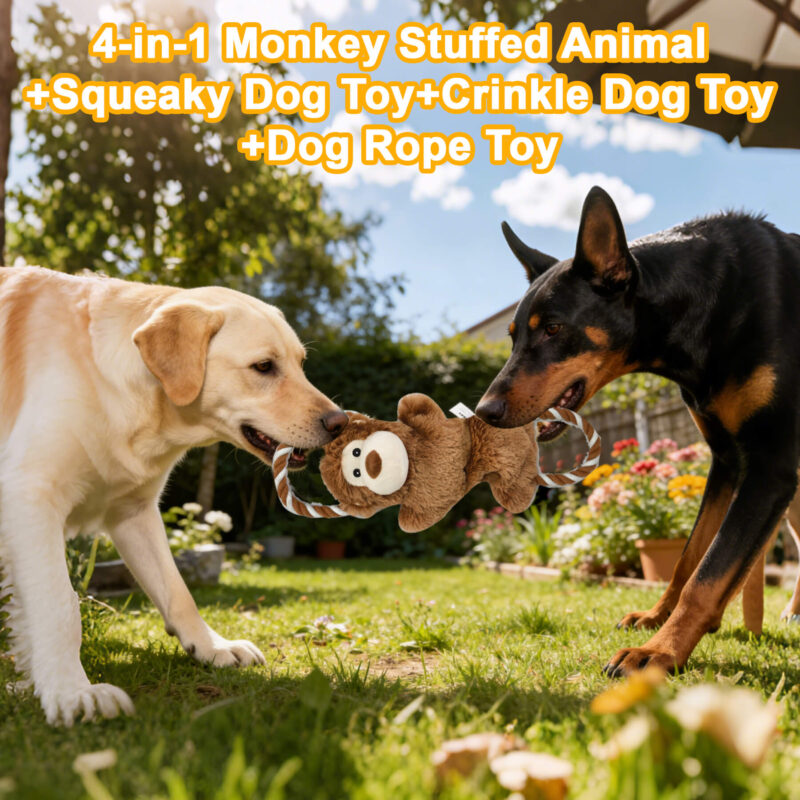 4-in-1 Monkey Plush Squeaky Dog Rope Toy OEM
