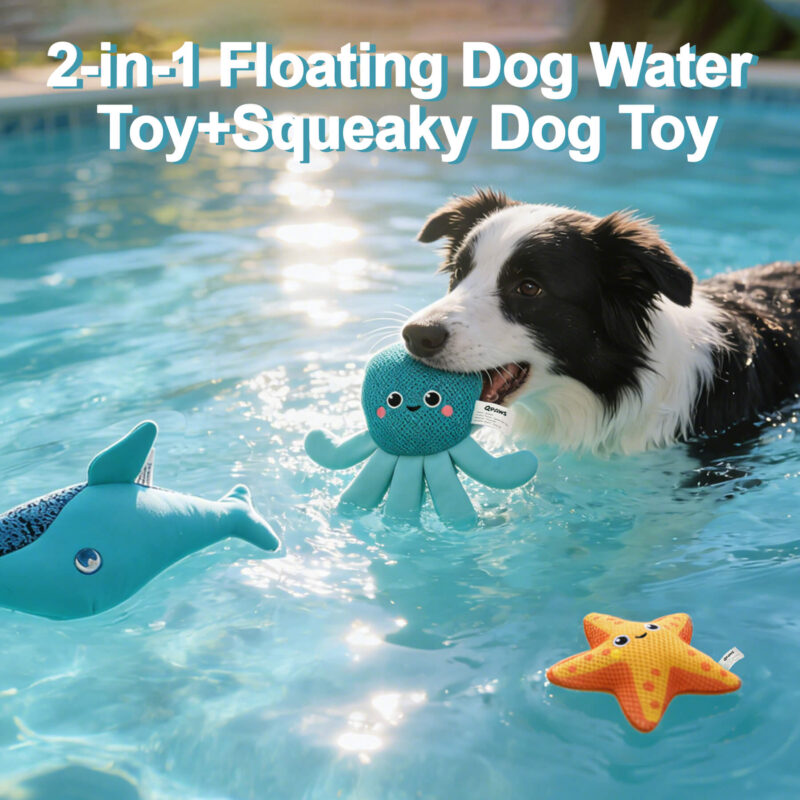 2-3 3-Pack Floating Squeaky Dog Water Toys Set – Durable 3D Mesh Ocean Animal Plush Toys (Whale, Octopus, Starfish) for Pool & Lake Fetch