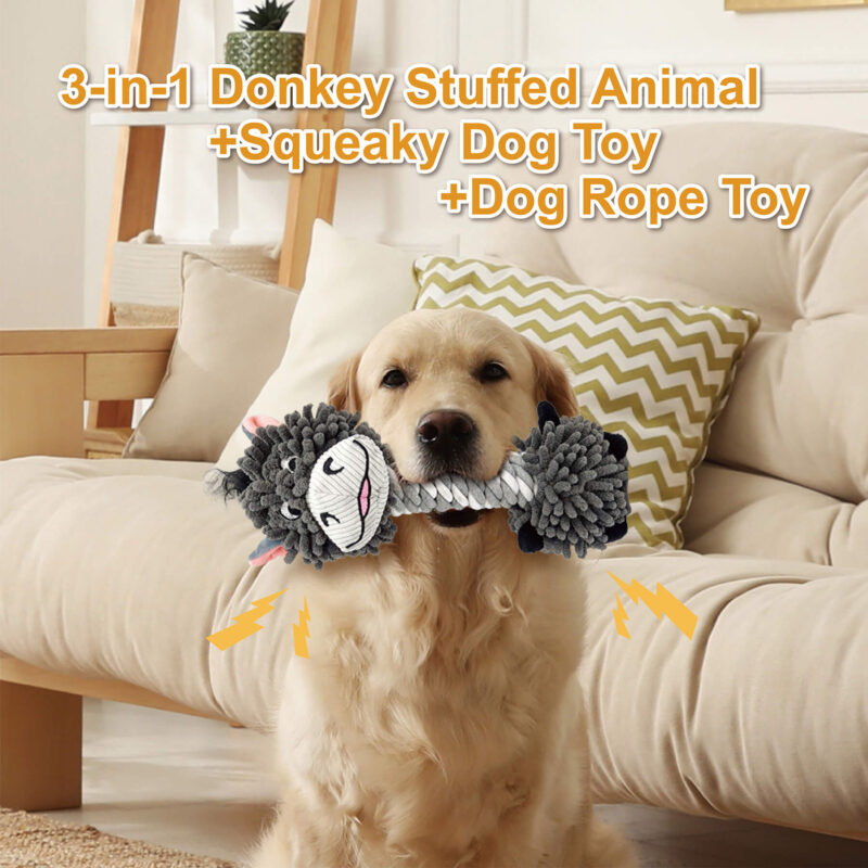 2 3-in-1 Mop Plush Donkey Squeaky Dog Rope Toy OEM