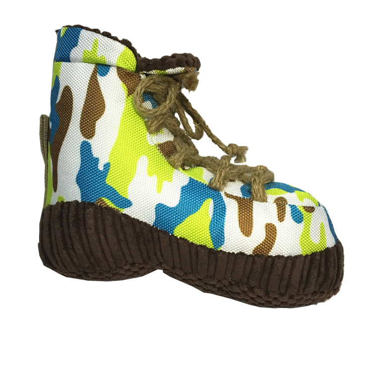 215355601871061763_副本 Squeaky Camouflage Boot Plush Dog Toy with Rope Laces