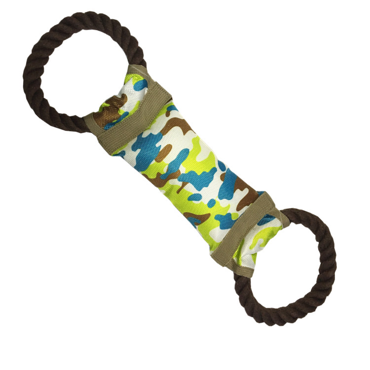 241900027384933929_副本 Camouflage Plush Tug Roller Dog Toy with Dual End Cotton Rope Rings