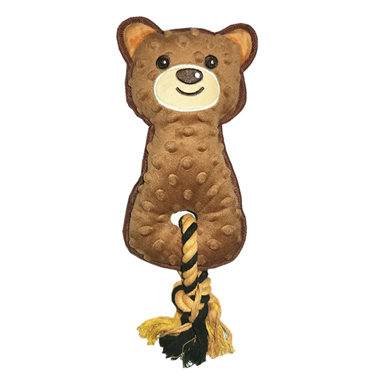 Durable Edge Series Plush Bear Dog Toy with Reinforced Border & Knotted Rope