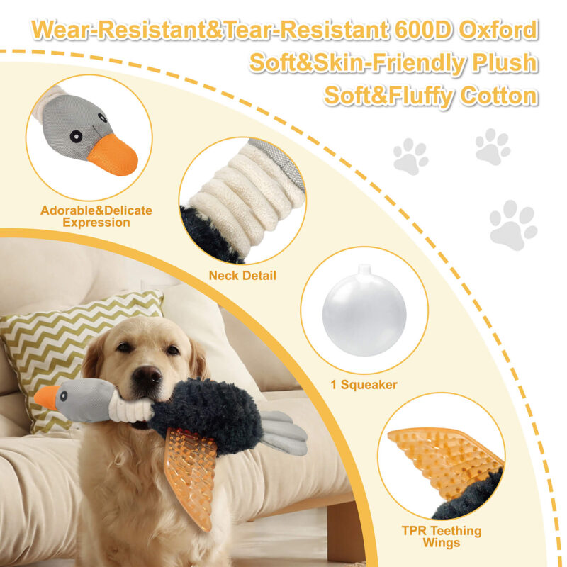 3 2-in-1 Squeaky Goose Plush Dog Toy with Teething Wings OEM