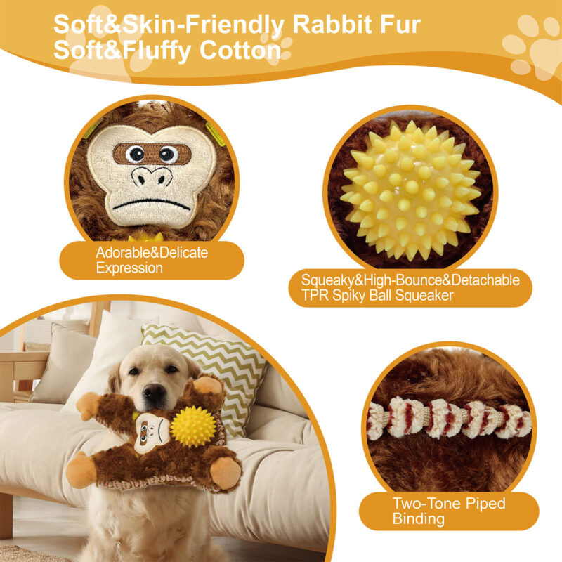 3 3-in-1 Orangutan Plush Squeaky Dog Toy with Spiky Ball OEM