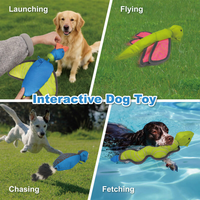4 Launching Flying Squirrel Dog Toy Wholesale - Slingshot Outdoor Fetch Toy with Fluffy Tail