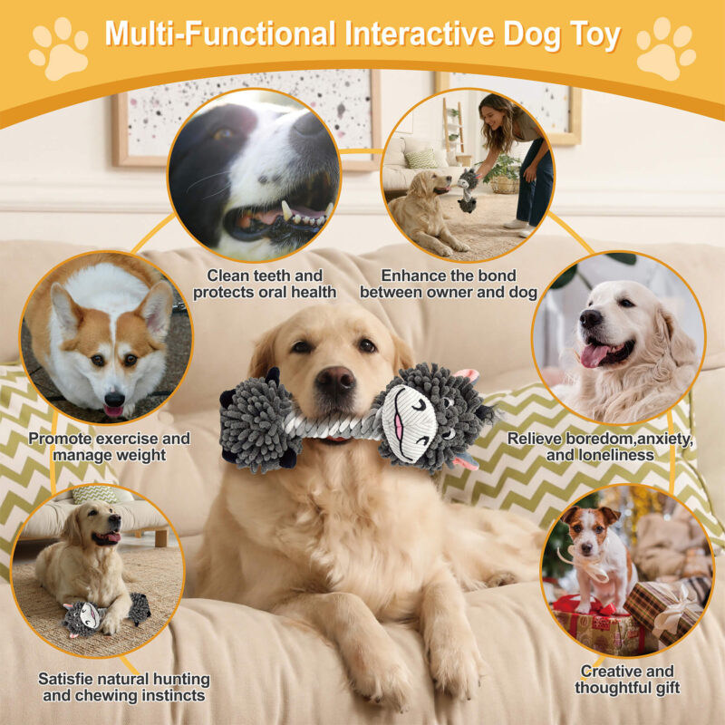 4 3-in-1 Mop Plush Donkey Squeaky Dog Rope Toy OEM