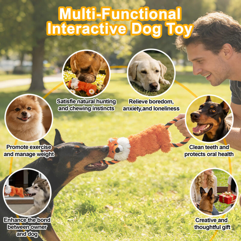 4-2 4-in-1 Fox Plush Squeaky Dog Rope Toy OEM