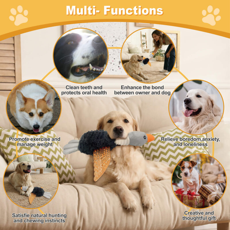 4 2-in-1 Squeaky Goose Plush Dog Toy with Teething Wings OEM