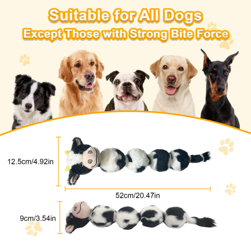 5 Long Caterpillar-Style Cow Plush Squeaky Dog Toy OEM