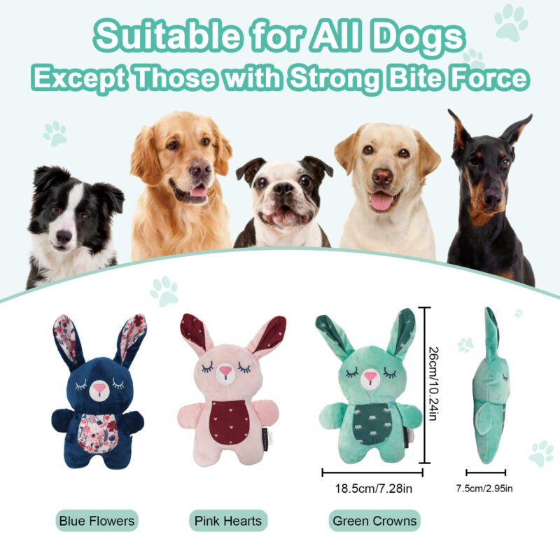 Soft Squeaky Bunny Dog Toy – Sage Green Crown Print Sleeping Plush Companion Toy for Small & Medium Dogs