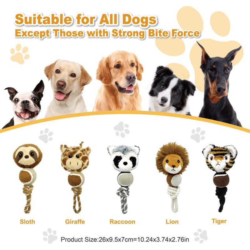 5 4-in-1 Plush Sloth Tennis Ball Squeaky Dog Rope Toy OEM