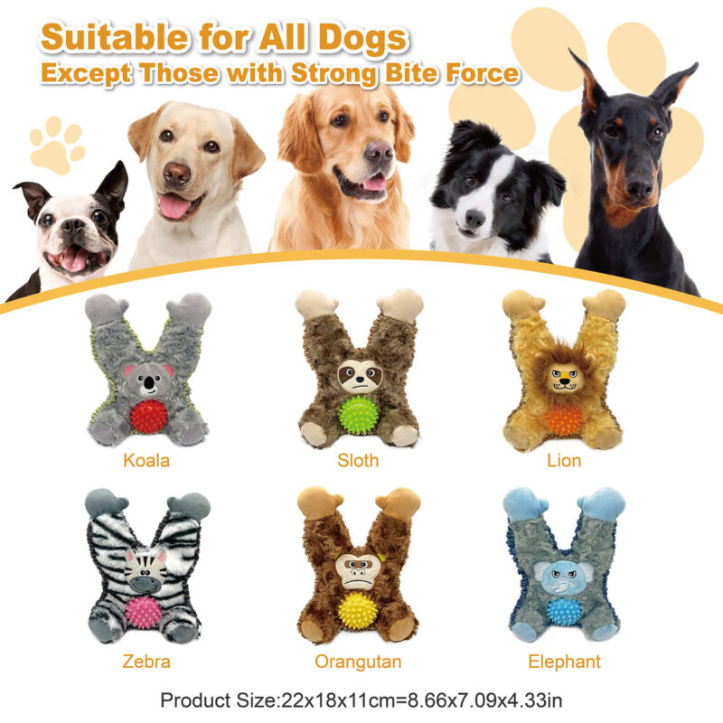 3-in-1 Sloth Plush Squeaky Dog Toy with Spiky Ball OEM