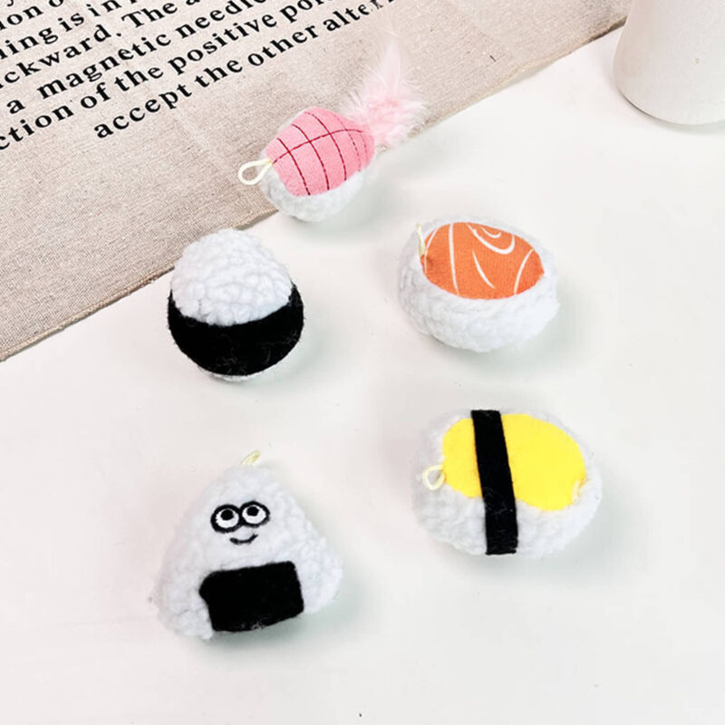 5 5-Pack Plush Sushi Cat Toys Set with Catnip & Bell – Interactive Plush Kitten Teething Toys with Lanyard & Feather for I
