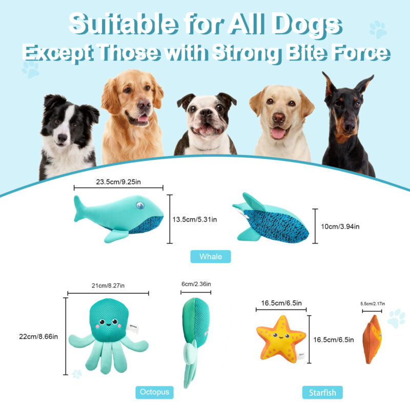 3-Pack Floating Squeaky Dog Water Toys Set – Durable 3D Mesh Ocean Animal Plush Toys (Whale, Octopus, Starfish) for Pool & Lake Fetch