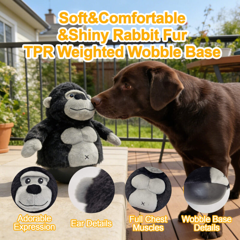 3-in-1 Interactive Wobble Gorilla Dog Toy – Squeaky Plush Dog Toy with Weighted Self-Balancing Base for Boredom Relief