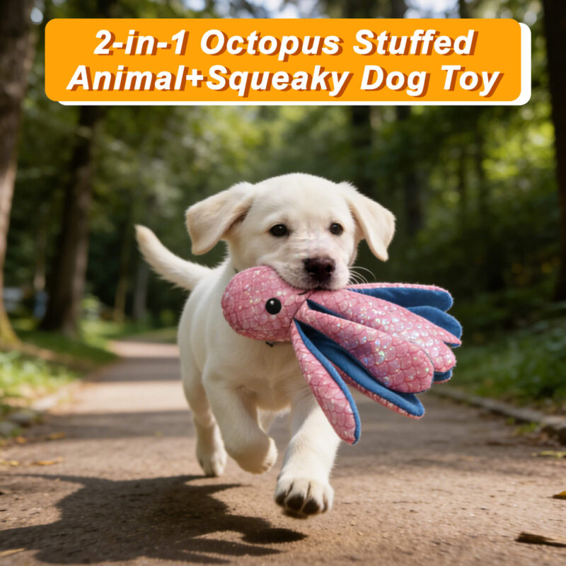Eco-Friendly Recycled Canvas Octopus Squeaky Dog Toy – Multi-Tentacle Interactive Plush Toy for Boredom Relief