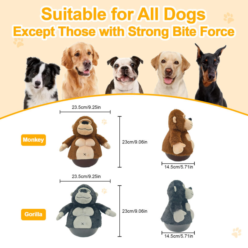 3-in-1 Interactive Wobble Gorilla Dog Toy – Squeaky Plush Dog Toy with Weighted Self-Balancing Base for Boredom Relief
