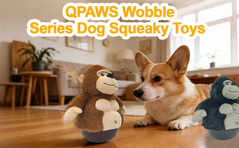 3-in-1 Wobble Squeaky Dog Toy – Interactive Brown Monkey Plush Dog Toy with TPR Weighted Wobble Base for Medium & Small Dogs