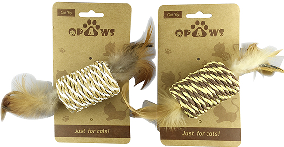 CT16-91 Natural Sisal Rope Roller Cat Toy with Feathers for Pouncing & Swatting