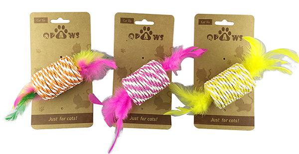 CT16-92 Colorful Woven Candy Cat Toy with Feather Tails & Bells for Kittens
