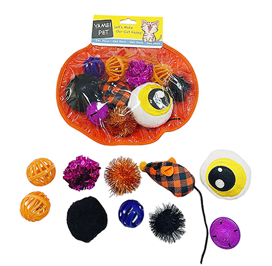 Halloween Cat Toy Variety Pack Plush Balls & Spooky Teasers