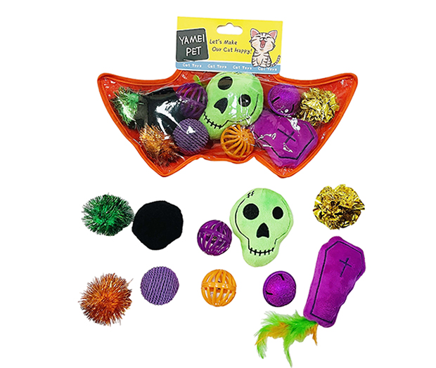 Halloween Cat Toy Variety Pack Plush Balls & Spooky Teasers