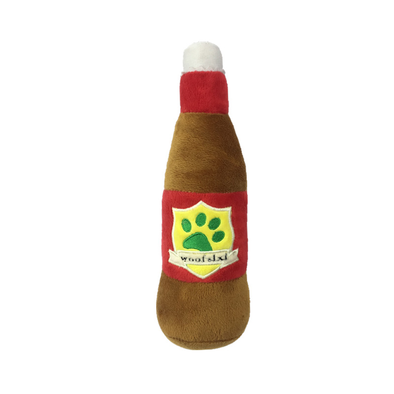 D3BF3719E689D0BE75839663BD86D9B7_副本 Squeaky Brown Bottle Plush Dog Toy Novelty Beverage Toy