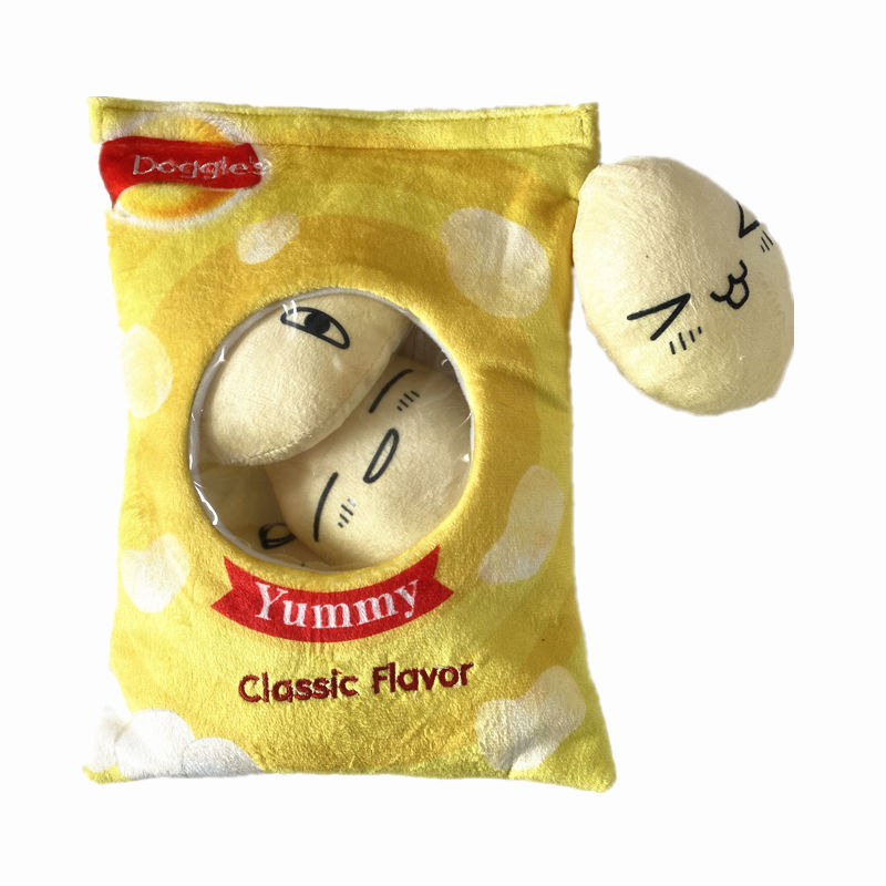 Squeaky Potato Chips Bag Hide-and-Seek Plush Dog Toy with Removable Minis