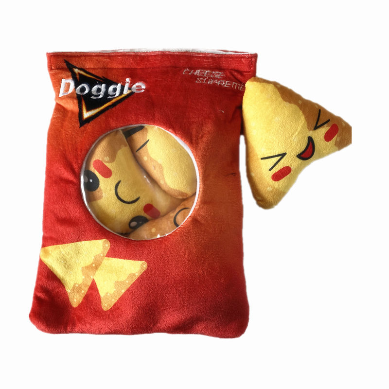 IMG_1435_副本 Squeaky Tortilla Chips Bag Hide-and-Seek Plush Dog Toy with Triangle Minis