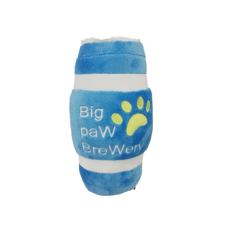 Squeaky Blue Beer Can Plush Dog Toy Novelty Can Toy for Dogs