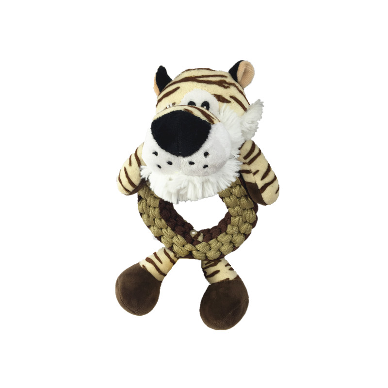 IMG_7784_副本 Plush Tiger Ring Dog Toy with Braided Body